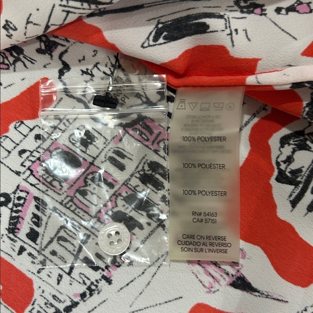 Karl Lagerfeld Women's Printed Bungee-Sleeve Short Shirt size L button Up - Picture 9 of 14